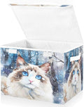 senya Winter Baskets Collapsible Storage Bins with Lids Ragdoll Cat in The Snow Storage Boxes Clothes Baskets for Organizing