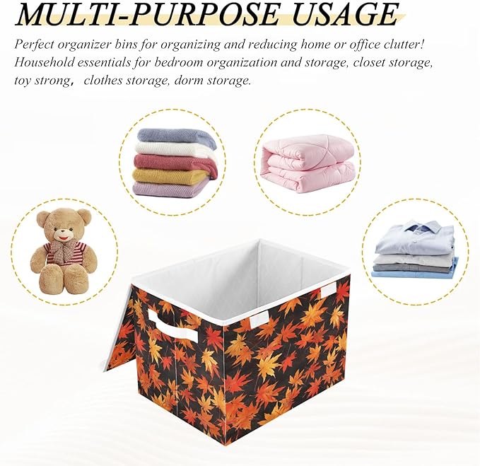 Storage Bins with Lids and HandlesYellow Maple Storage Box Storage Basket with Cover Collapsible Organizer Containers for Home Closet Shelves