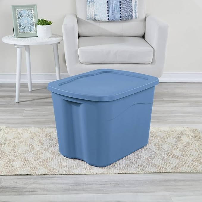 18 Gallon Tote Plastic Storage Bin with Snap Stackable Bin with Latch Lid Plastic Container to Organize Home Garage CampingGarage Basement Blue Base and Lid Blue 8 Count