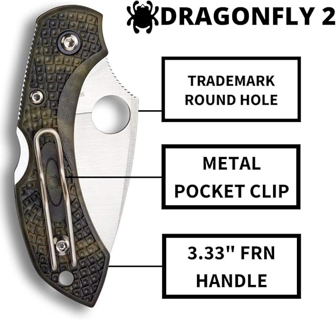 Spyderco Dragonfly 2 Lightweight Folding Pocket Knife with 2.2 VG-10 Steel Blade and FRN Handle - EDC Knife for Men and Women Perfect for Hunting Tactical Camping - PlainEdge - C28ZFPGR2