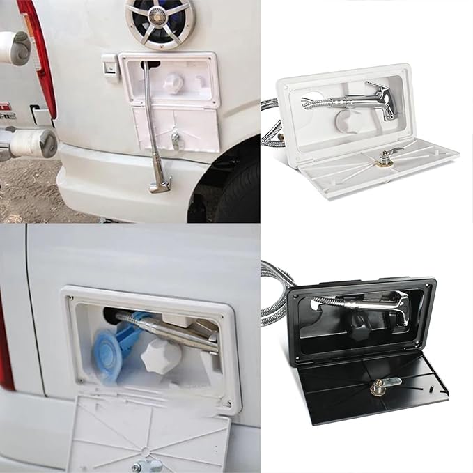 RV Exterior Shower Box Kit Torcarvh Shower Head with Lock with Hose and 2 Keys for Marine Boat RV Motorhome Caravan Camper Accessories (Black)