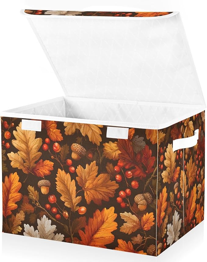 Collapsible Storage Bins with Lids Decorative Fabric Storage Cubes Closet Organizer and Storage Basket Boxes Containers for Clothes Box Chest Nursery Folding Rectangle Fall Maple Leaves