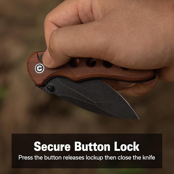 CIVIVI Triptych Folding Pocket Knife 2.97 14C28N Blade Wood Handle with Reversible Clip Button Lock Knife for EDC Camping Hiking C23085B-3