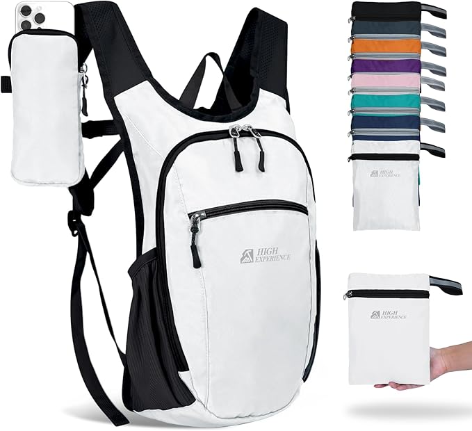 Hiking Backpack 10L/15L Small Daypack Lightweight Packable Travel Foldable Water Resistan for Women Men (White 15L)