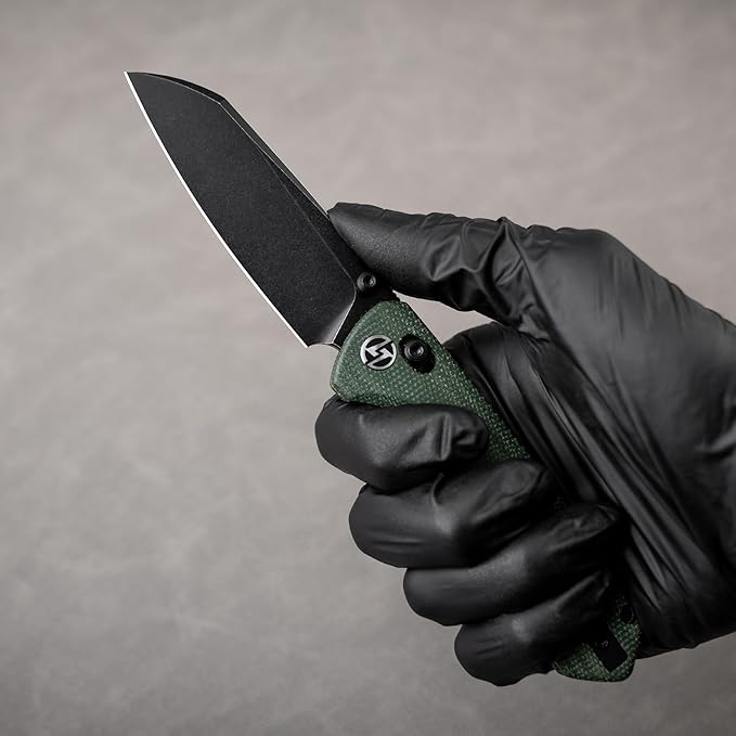 OLITANS G062 Folding Knife for EDC 14C28N Steel Blade Pocket knife Crossbar Lock Knife for Outdoor Survival Hunting and Camping 3.28oz（Micarta Green+Black Coating）