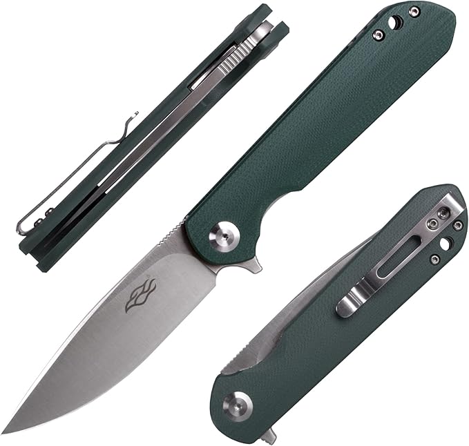 Firebird GANZO FH41S-GB Pocket Folding Knife D2 Steel Blade G10 Anti-Slip Handle with Clip Fishing Hunting Camping Outdoor Flipper EDC Pocket Knife Best Gift for Men and Women (Green)