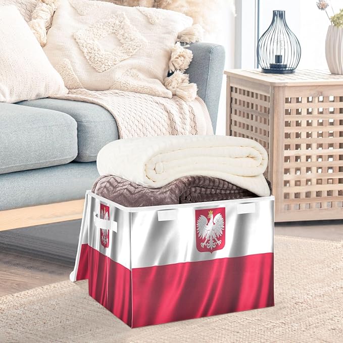 Poland State Ensign Flag Polish Storage Bins with Lid Foldable Book Storage Quart Storage Bins with Lids for School