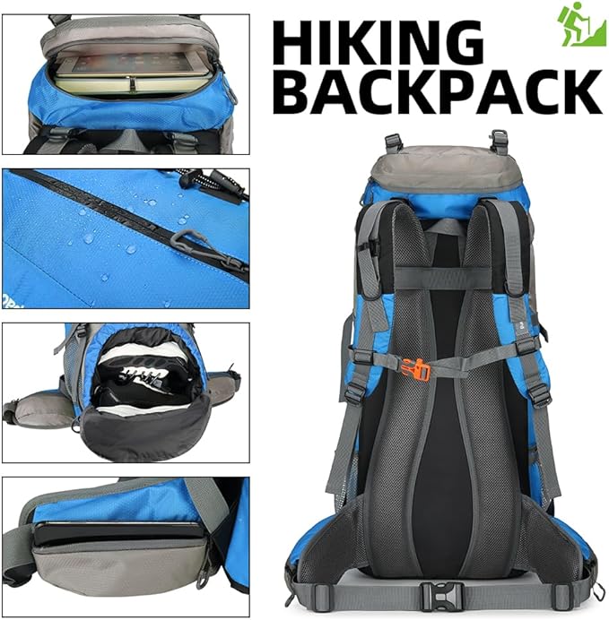70L Camping Hiking Backpack with Rain Cover Waterproof Backpacking Backpack for Hiking Treeking Climbing Outdoor