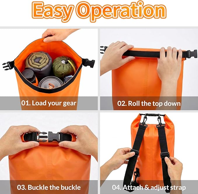 Waterproof Dry Bag 20L Water Proof Backpack Roll Top Closure Dry Bag Orange Heavy Duty Floating Pouch for Kayaking Boating Durable Hiking Backpack with IPX8 Waterproof Phone Case-Black 7