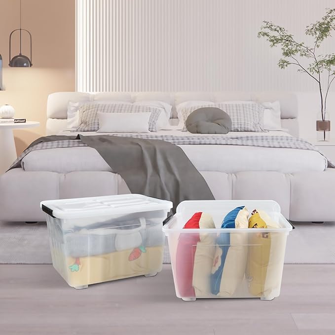 4-Pack Plastic Storage Box 50 L Clear Large Storage Bin with Wheels