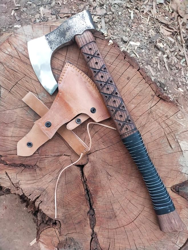 Forge Hide - 24 and 3.5 lbs Custom Handmade Viking Axe of Ragnar Lothbrok Norsmen- Tomahawk and Forest Hatchet Authentic Viking ax with Sheath Vikings Gift