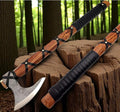 22-Inch Hand-Forged Viking Axe with Sheath Hatchet with Sheath Gift for Men Survival Axe Viking Bearded Camping Axe Ragnar Lothbrok Axe Viking Knives Best Gift Axe (Brown)