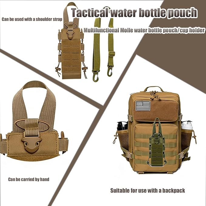 Tactics Backpack Water Bottle Holder with Shoulder Straps 1000D Adjustable Bottle Pouch Bag Carrier for Camping Hiking