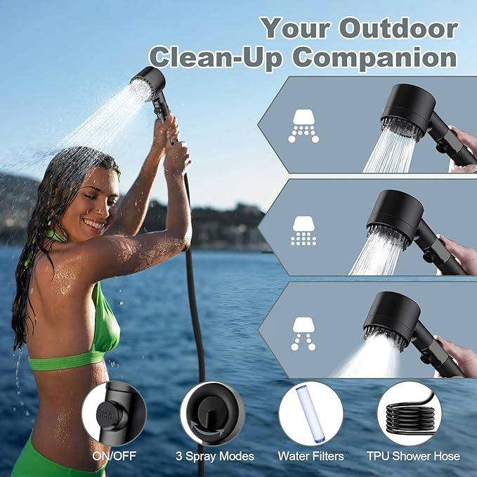 Portable Camping Shower with Battery Powered Pump 5 Gal/20L Solar Heated Camp Shower Bag 3-Mode Shower Head &amp Travel Case for Outdoor Camping Beach Rinse &amp Dogs
