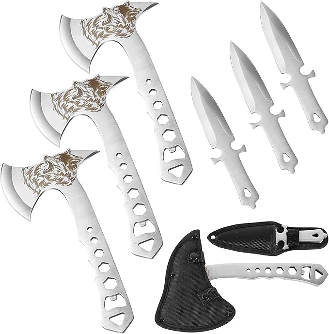 Throwing Stars Axe Throwing Game for Backyard Throwing Axes and Tomahawks Set with Nylon Sheath 10in Throwing Hatchet Axe for Adults Competition and Recreation Axe Gift Set for Men