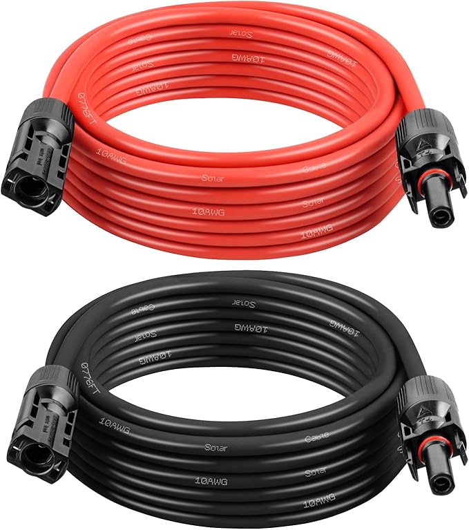 Solar Panel Extension Cable - 10AWG 15FT Solar Wire with Female &amp Male Waterproof Connector PV Wire for RV Photovoltaic Systems Home Boat Solar Panels Car(15 feet Red + 15 feet Black)