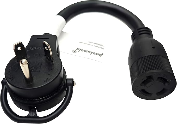 Parkworld 67515 NEMA TT-30P to L14-20R 20 Amp Generator Adapter Cord Transfer Switch Adapter RV 30A TT-30 Male Plug with Handle to Generator 20A 4-Prong L14-20 Female Receptacle