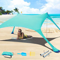 7×7 FT Beach Tent Sun Shelter UPF50+ UV Protection Outdoor Canopy Tent Sun Shade with 2 Poles for Camping Beach Fishing Backyard and Picnics Turquoise