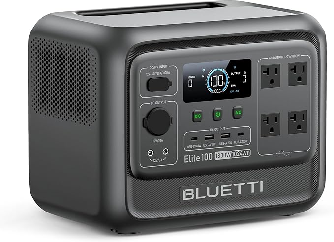BLUETTI Elite 100 V2 Portable Power Station 1024Wh LFP Battery Backup w/ 4 1800W AC Ports (3600W Surge) 35% Smaller Fast Charge and UPS Solar Generator for Camping Road Trip Outages Home Backup