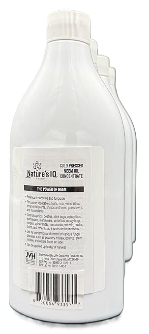 Nature's IQ Advanced Formula Neem Oil with Built in Mixing Agent. Concentrated neem Oil Spray for Plants. 4 in 1 Products. Controls Insects Mites Fungus and Nematodes. 4-16oz Bottles.