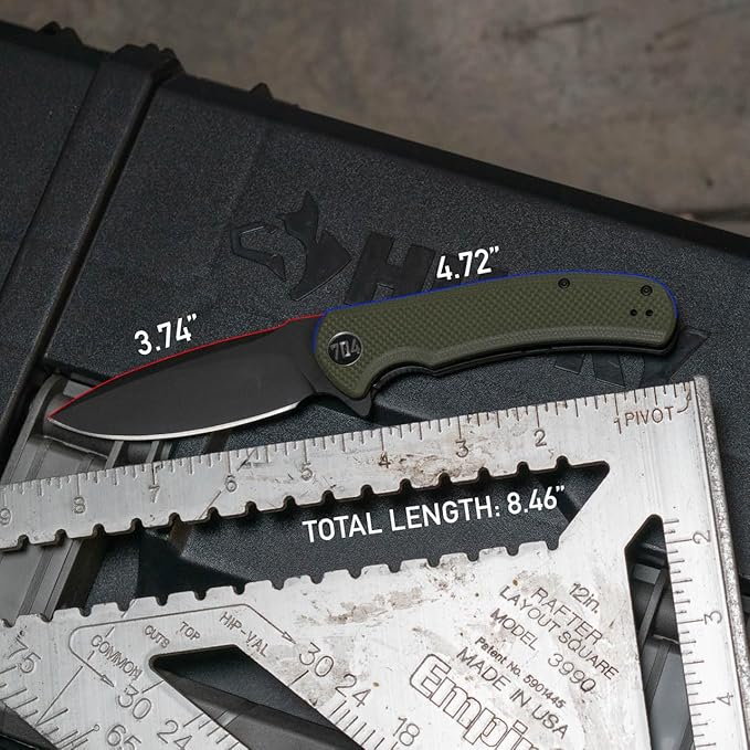 704 Gear Urban Ranger EDC Folding Pocket Knife | Full Size 3.74 Blade D2 Steel G10 Handle Reversible Pocket Clip | Olive Drab Green