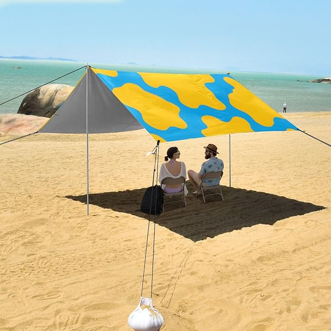 ALAZA Yellow Blue Cow Pattern Beach Tent Sun Shelter Portable Canopy Sunshade for Outdoor Camping Picnics Backyard Fun 10x9 ft