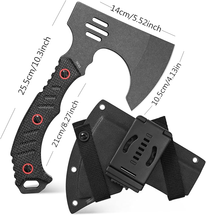 C1391 Camping Axe Camping HatchetDC53 Steel Blade with Micarta Handle Survival Hatchets Bushcraft Axe with Kydex Sheaths for Camping Hiking and Chopping Wood(Black)
