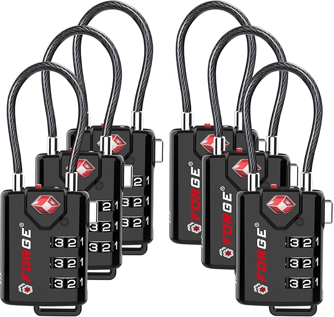 Open Alert TSA Approved Luggage Locks 6 Pack Easy Read Dials with Alloy Body.