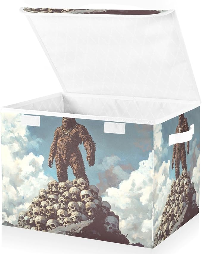 AIXIWAWA Lidded Storage Cube (Sasquatch on Skull) Fabric Foldable Closet Bins with Flip Lid and Handles Organizer Basket Container 16.5 x 12.6 x 11.8 IN