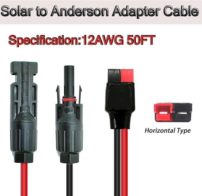 12AWG 50FT Solar to ADS Adapter Charge Cable for Solar GeneratorSolar Charge Controller and Portable Power Stations (12AWG 50FT Horizontal)