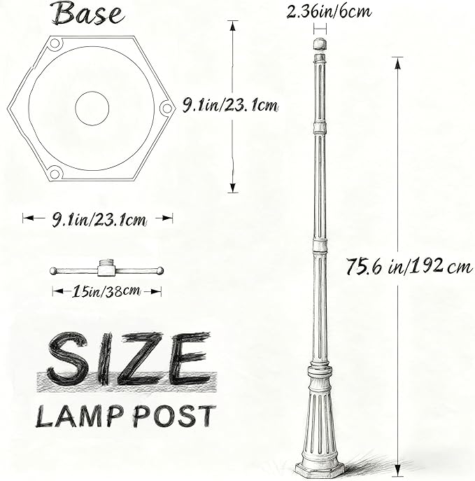 76 Black Cast Aluminum Lamp Post | with Crossbars &amp 2.36 Fitter Cap | Fits Threaded &amp Non-Threaded Lights | for Porch Yard Garden Driveway