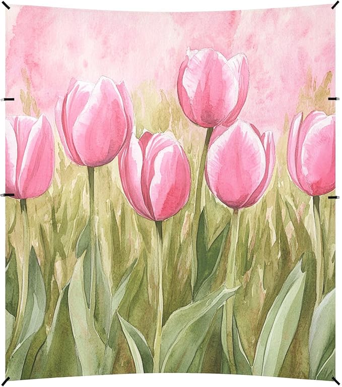 ALAZA A Filed of Pink Tulips Beach Tent Sun Shelter Portable Canopy Sunshade for Outdoor Camping Picnics Backyard Fun 10x9 ft