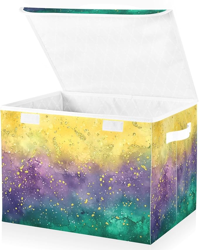 Mardi Gras Background Fabric Storage Bins with Lids and HandleFoldable Storage Bins with LidsCloset Organizers for Clothes Storage Room Organization Office Storage Chest Organizer