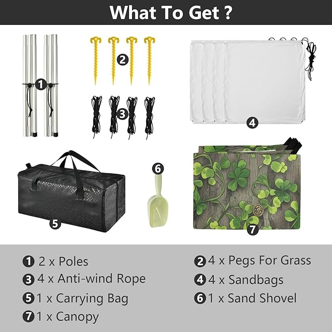 xigua St. Patrick's Day Beach Tent Sun Shelter with Carrying Bag - Silver Coated Oxford Fabric Beach Canopy for Beach Camping Fishing - Includes Windproof Ropes Sandbags &amp Stakes