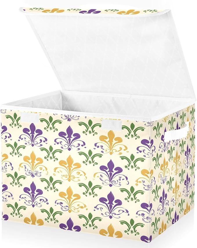 Graffiti Mardi Gras Logo Pattern Foldable Storage Baskets Fabric Boxes with Handle Organizers with Flip-Top Lids Storage Bins for Home Bedroom Office
