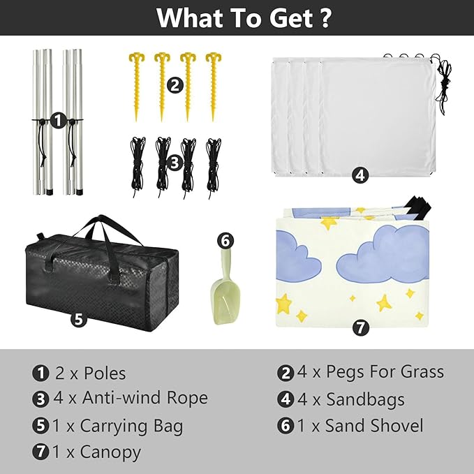 Beach Canopy with Windproof Ropes &amp Sandbags Beach Tent Sun Shade Sun Shelter for Camping Trips Fishing Backyard Fun or Picnics Dark Clouds