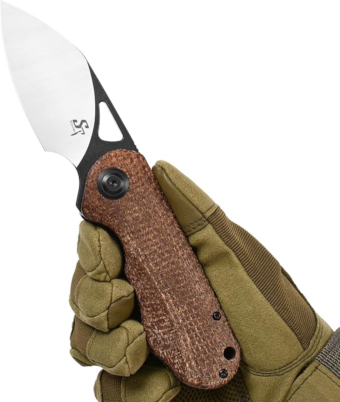 Sitivien ST156 Pocket Folding Knife Sandvik 14C28N Steel Blade with Micarta HandleChinese Zodiac Series EDC Tool Knifes for Camping Hiking Survival Fishing(Brown)