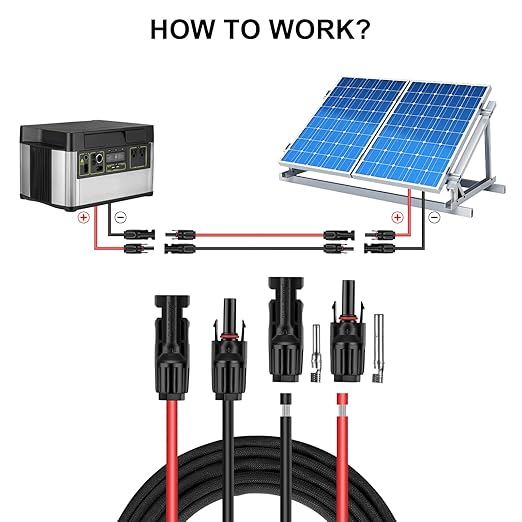 Solar Panel Extension Cable - 15FT 10AWG(6mm²) Solar Panel Wire Twin Wire with Female and Male Connector Tinned Copper Wire for Home Boat RV Solar Panel Outdoor-One end Installed (10AWG 15FT)