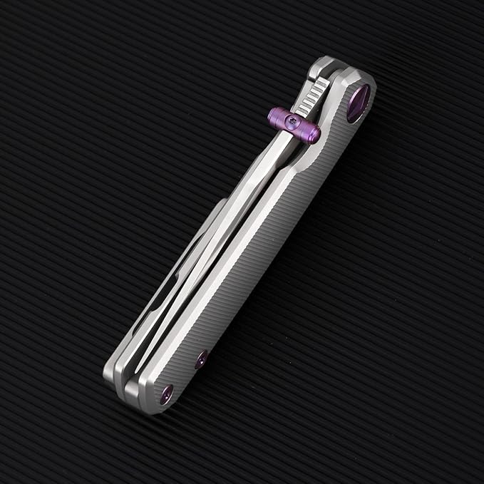 Folding Pocket Knife 2.95 Elmax Blade EDC Knife with Titanium Handle and Frame Lock Small Pocket Knife with Clip for Men Sharp Camping Hiking Hunting Survival Knives (Silver)