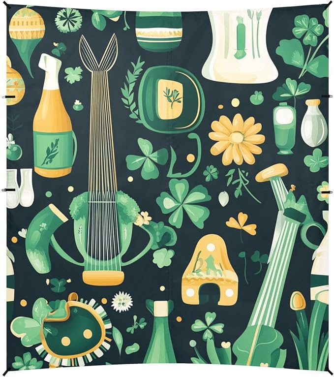 ALAZA St.Patrick's Day Clover Flower Elements Beach Tent Sun Shelter Portable Canopy Sunshade for Outdoor Camping Picnics Backyard Fun 10x9 ft