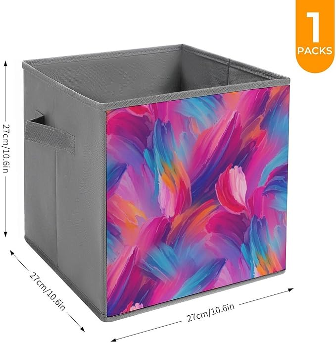 Practical Folding Storage Bins Purple Rainbow Sturdy Container for Wardrobe Kitchen Simplistic Storage Solution