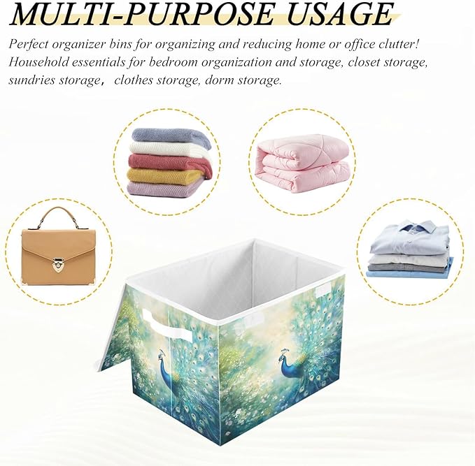 senya Baskets Collapsible Storage Bins with Lids Peacock Pattern K Storage Boxes Clothes Baskets for Organizing
