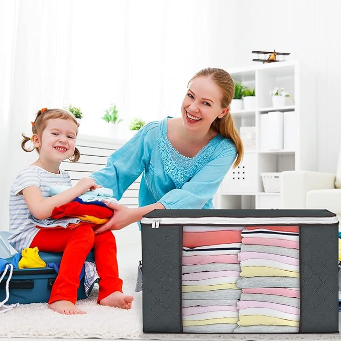Large Storage Bags 8 Pack Clothes Storage Bins Foldable Closet Organizers Storage Containers with Durable Handles Thick Fabric for Blanket Comforter Clothing Bedding 90 L (Gray)