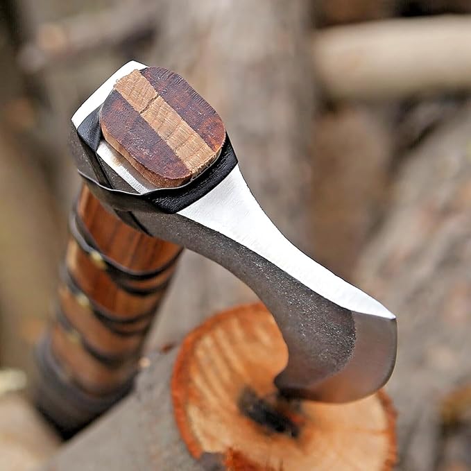 Viking Axe of Ragnar Lothbrok Hunting Axe with Rosewood Handle - Hand-Forged High Carbon Steel Sharp Blade Handmade Camping Axes Hatchet-Norse Ax Tomahawk Vikings Bearded Axes with Leather Sheath