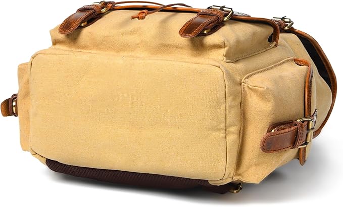 Leather Canvas Backpack Durable Vintage Large Travel Laptop Bag for Men &amp Women Work Hiking School (Tan)