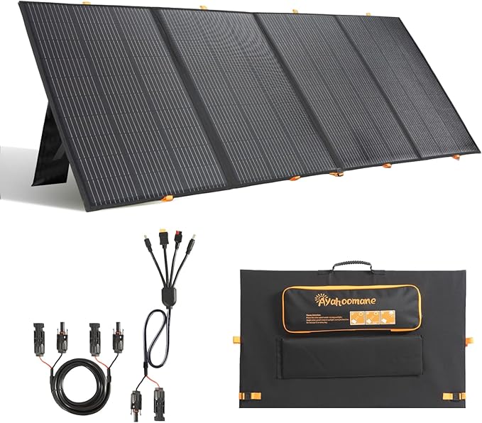 400W Portable Solar PanelFoldable Solar Panel Power Backup36V Output Solar Charger for Power Station Off Grid Outdoor Activities RV MarineCamping Solar Generator IP67 Waterproof