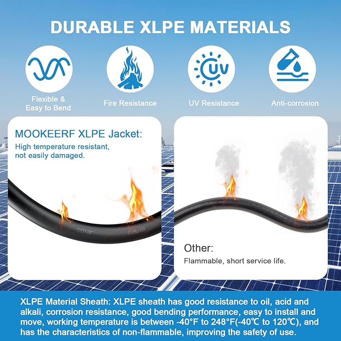 MOOKEERF Solar Panel Extension Cable - 10AWG 100FT PV Wire with Waterproof Female &amp Male Connectors for RV Home Boat Car (Red + Black)