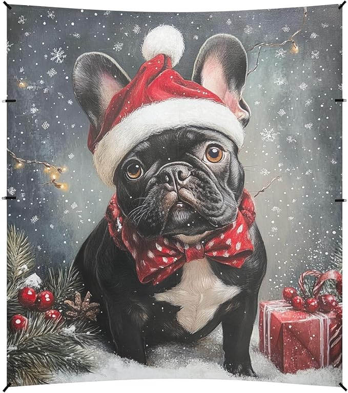 ALAZA Black French Bulldog Snowflake Christmas Scene Beach Tent Sun Shelter Portable Canopy Sunshade for Outdoor Camping Picnics Backyard Fun 10x9 ft