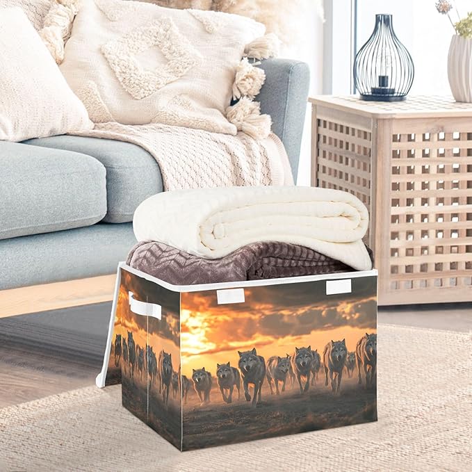 Storage Cube with Lid Wolf Pack Plain Print 16.5×12.6×11.8 IN Collapsible Large Capacity Foldable Storage Basket Bin Organizer