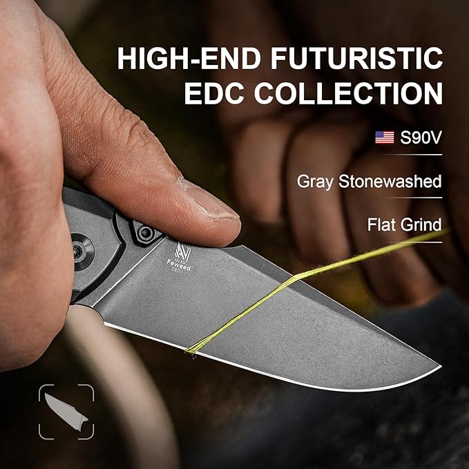 Kizer Feweed Pocket Knife 2.98 S90V Clip Point Blade Folding Knife with Titanium &amp Fat Carbon Toxic Storm Handle Front Flipper &amp Thumb Stud Opener EDC Knives for Camping Hiking KI3694A2